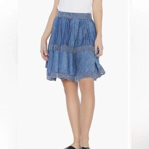 Wash Lab Taylor Lace Edge Tiered Denim Skirt Size large